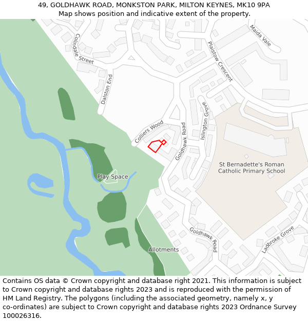 49, GOLDHAWK ROAD, MONKSTON PARK, MILTON KEYNES, MK10 9PA: Location map and indicative extent of plot