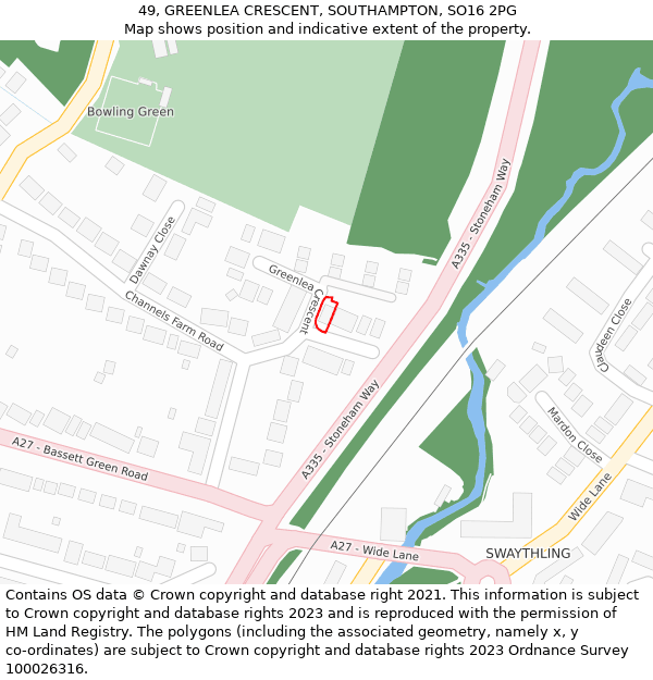 49, GREENLEA CRESCENT, SOUTHAMPTON, SO16 2PG: Location map and indicative extent of plot