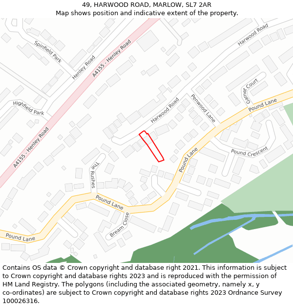 49, HARWOOD ROAD, MARLOW, SL7 2AR: Location map and indicative extent of plot