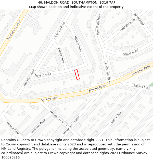 49, MALDON ROAD, SOUTHAMPTON, SO19 7AF: Location map and indicative extent of plot