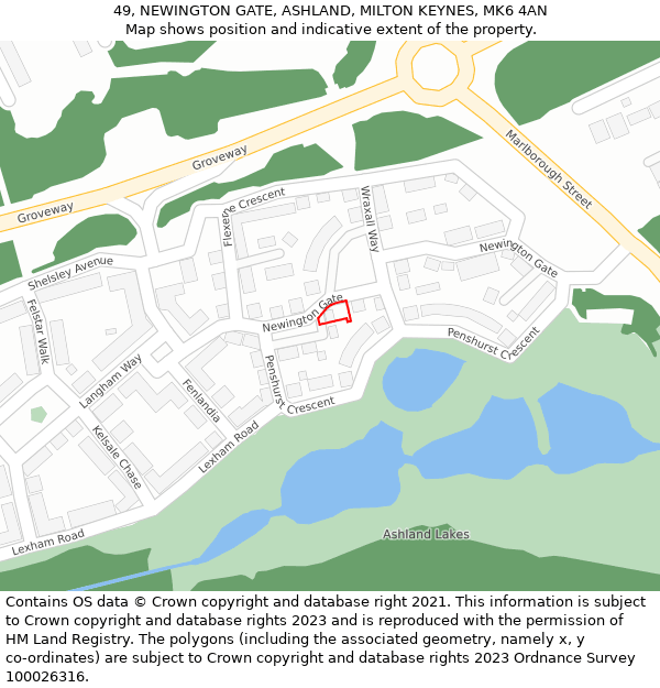 49, NEWINGTON GATE, ASHLAND, MILTON KEYNES, MK6 4AN: Location map and indicative extent of plot