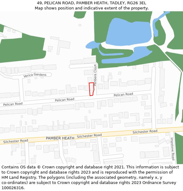 49, PELICAN ROAD, PAMBER HEATH, TADLEY, RG26 3EL: Location map and indicative extent of plot