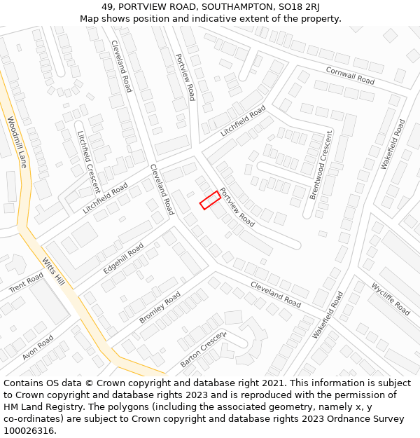 49, PORTVIEW ROAD, SOUTHAMPTON, SO18 2RJ: Location map and indicative extent of plot