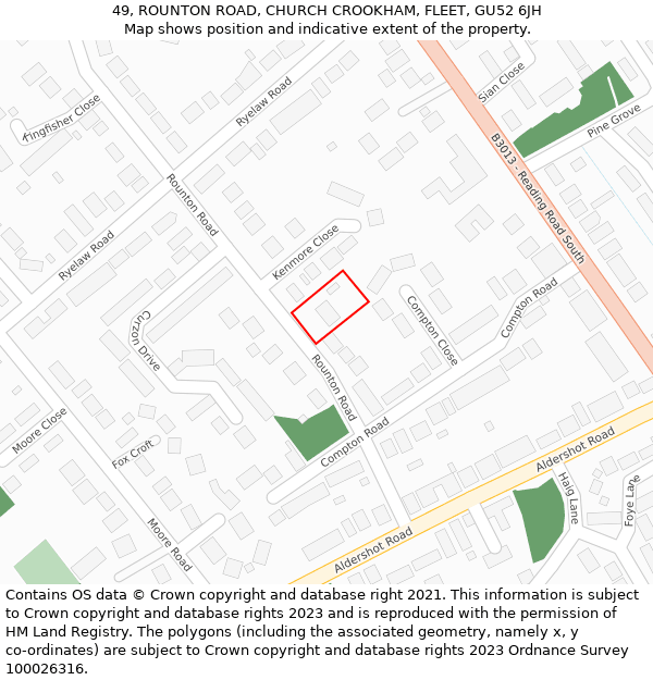 49, ROUNTON ROAD, CHURCH CROOKHAM, FLEET, GU52 6JH: Location map and indicative extent of plot