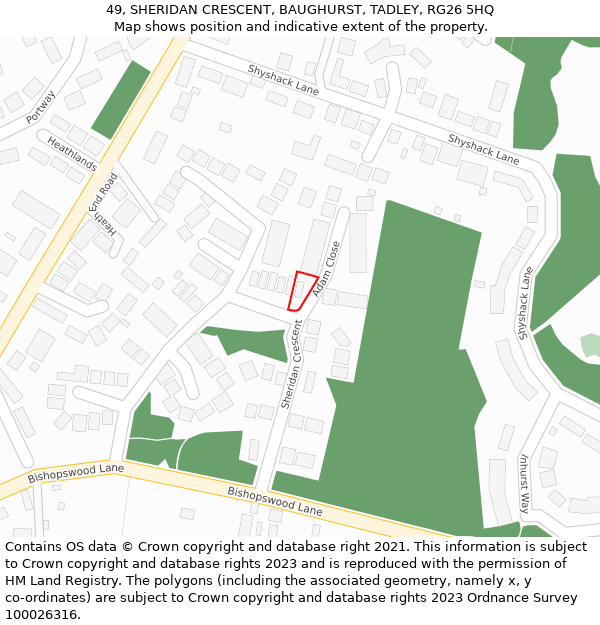 49, SHERIDAN CRESCENT, BAUGHURST, TADLEY, RG26 5HQ: Location map and indicative extent of plot