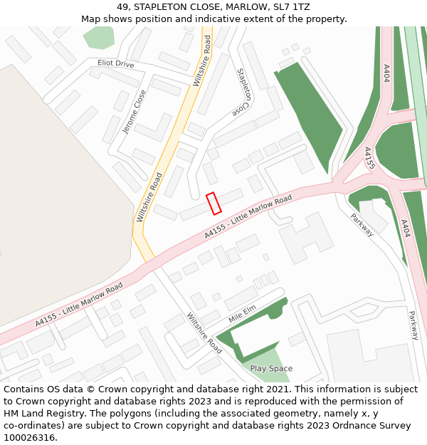 49, STAPLETON CLOSE, MARLOW, SL7 1TZ: Location map and indicative extent of plot