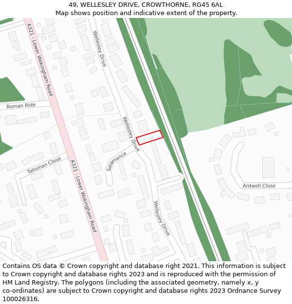 49, WELLESLEY DRIVE, CROWTHORNE, RG45 6AL: Location map and indicative extent of plot