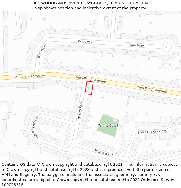 49, WOODLANDS AVENUE, WOODLEY, READING, RG5 3HN: Location map and indicative extent of plot