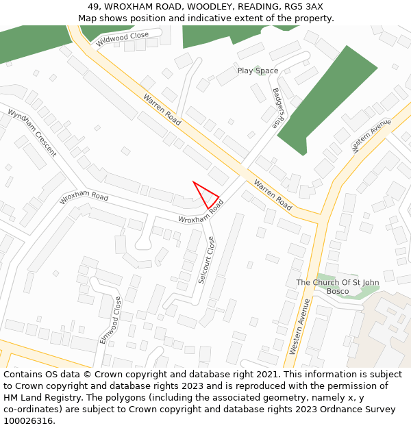 49, WROXHAM ROAD, WOODLEY, READING, RG5 3AX: Location map and indicative extent of plot