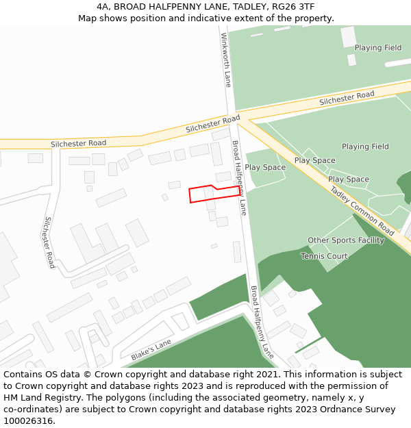 4A, BROAD HALFPENNY LANE, TADLEY, RG26 3TF: Location map and indicative extent of plot