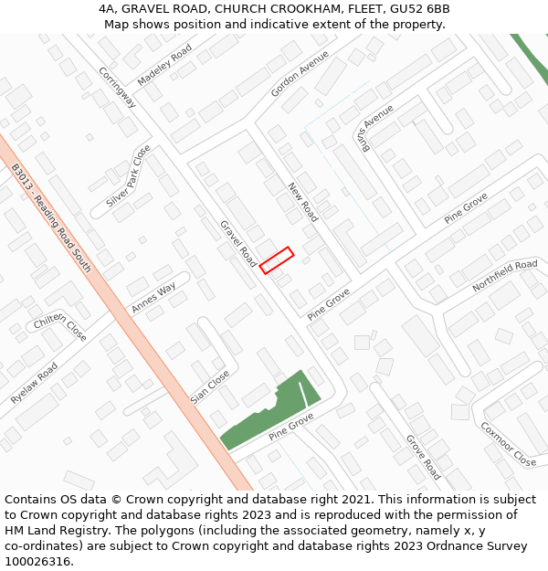 4A, GRAVEL ROAD, CHURCH CROOKHAM, FLEET, GU52 6BB: Location map and indicative extent of plot