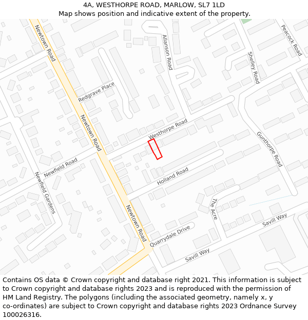 4A, WESTHORPE ROAD, MARLOW, SL7 1LD: Location map and indicative extent of plot