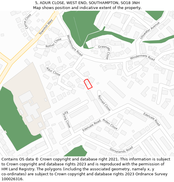 5, ADUR CLOSE, WEST END, SOUTHAMPTON, SO18 3NH: Location map and indicative extent of plot