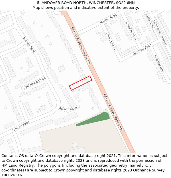 5, ANDOVER ROAD NORTH, WINCHESTER, SO22 6NN: Location map and indicative extent of plot