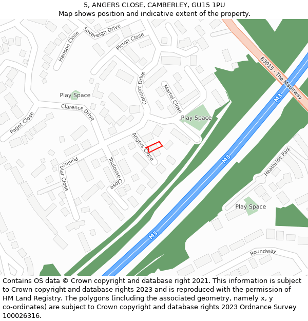 5, ANGERS CLOSE, CAMBERLEY, GU15 1PU: Location map and indicative extent of plot