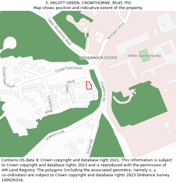 5, ARLOTT GREEN, CROWTHORNE, RG45 7FG: Location map and indicative extent of plot