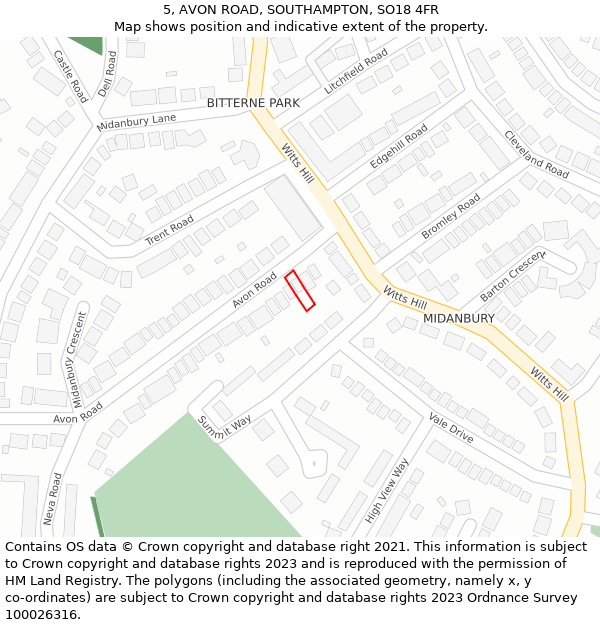 5, AVON ROAD, SOUTHAMPTON, SO18 4FR: Location map and indicative extent of plot