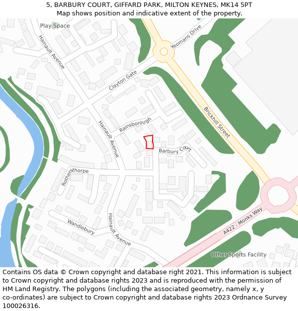 5, BARBURY COURT, GIFFARD PARK, MILTON KEYNES, MK14 5PT: Location map and indicative extent of plot