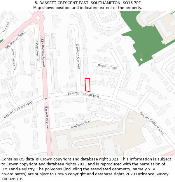 5, BASSETT CRESCENT EAST, SOUTHAMPTON, SO16 7PF: Location map and indicative extent of plot