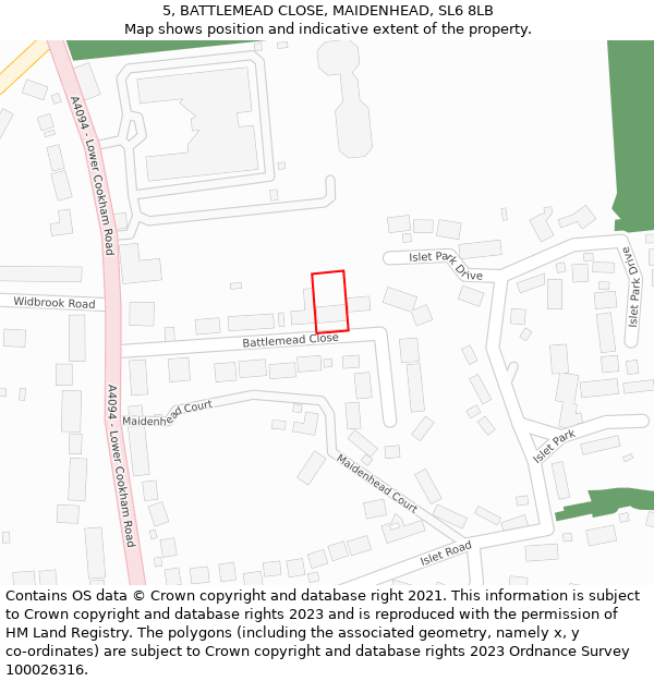 5, BATTLEMEAD CLOSE, MAIDENHEAD, SL6 8LB: Location map and indicative extent of plot