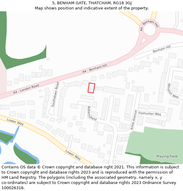 5, BENHAM GATE, THATCHAM, RG18 3GJ: Location map and indicative extent of plot