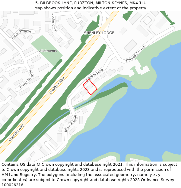 5, BILBROOK LANE, FURZTON, MILTON KEYNES, MK4 1LU: Location map and indicative extent of plot