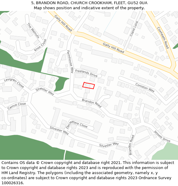 5, BRANDON ROAD, CHURCH CROOKHAM, FLEET, GU52 0UA: Location map and indicative extent of plot