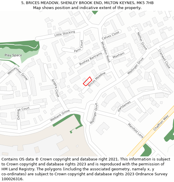 5, BRICES MEADOW, SHENLEY BROOK END, MILTON KEYNES, MK5 7HB: Location map and indicative extent of plot