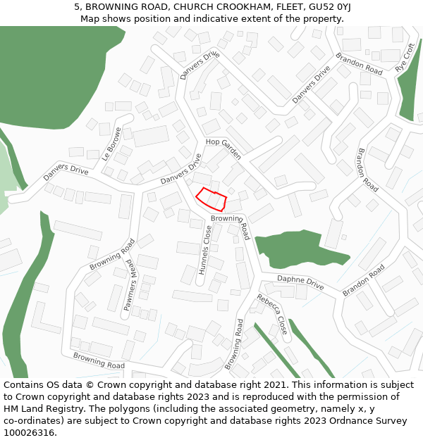 5, BROWNING ROAD, CHURCH CROOKHAM, FLEET, GU52 0YJ: Location map and indicative extent of plot