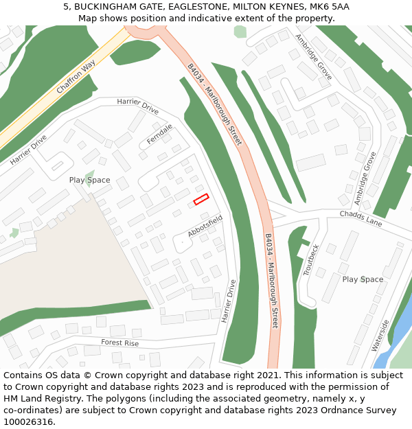 5, BUCKINGHAM GATE, EAGLESTONE, MILTON KEYNES, MK6 5AA: Location map and indicative extent of plot