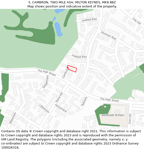 5, CAMBRON, TWO MILE ASH, MILTON KEYNES, MK8 8BZ: Location map and indicative extent of plot