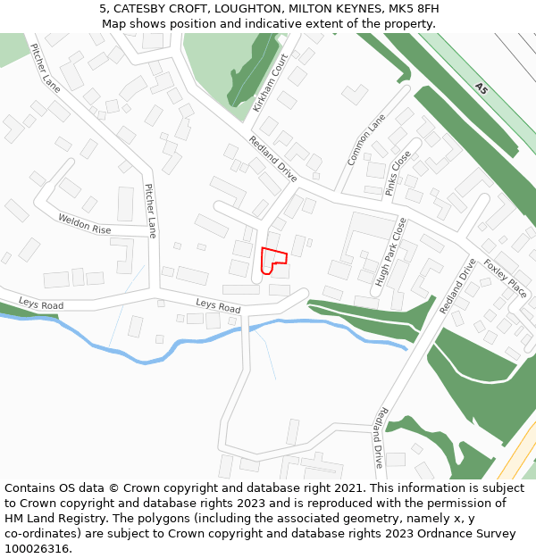 5, CATESBY CROFT, LOUGHTON, MILTON KEYNES, MK5 8FH: Location map and indicative extent of plot