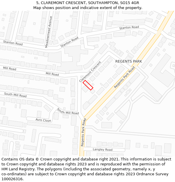 5, CLAREMONT CRESCENT, SOUTHAMPTON, SO15 4GR: Location map and indicative extent of plot