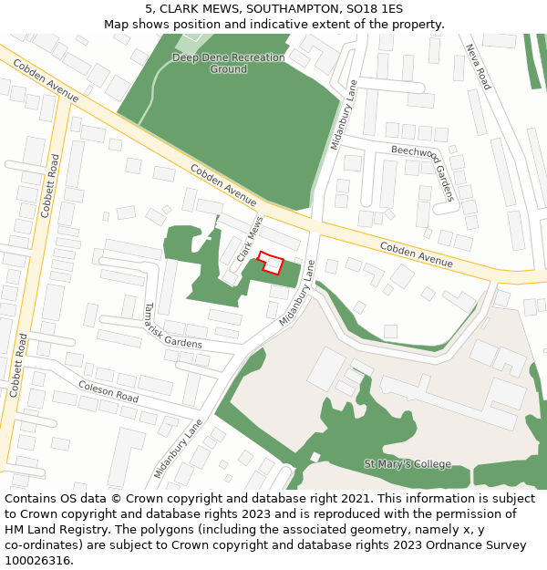 5, CLARK MEWS, SOUTHAMPTON, SO18 1ES: Location map and indicative extent of plot