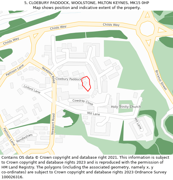 5, CLOEBURY PADDOCK, WOOLSTONE, MILTON KEYNES, MK15 0HP: Location map and indicative extent of plot