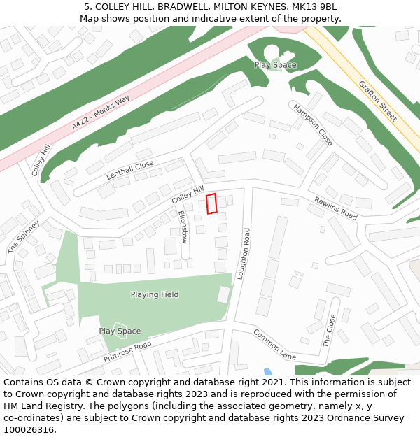 5, COLLEY HILL, BRADWELL, MILTON KEYNES, MK13 9BL: Location map and indicative extent of plot