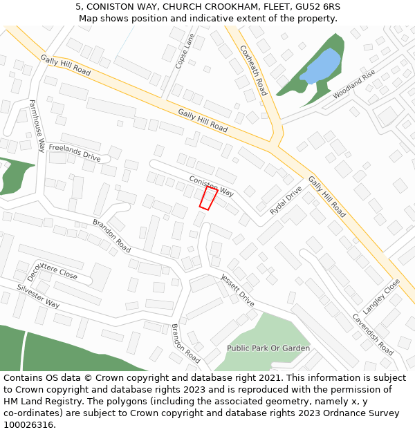 5, CONISTON WAY, CHURCH CROOKHAM, FLEET, GU52 6RS: Location map and indicative extent of plot