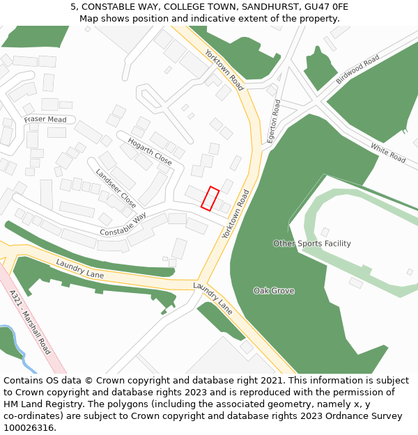 5, CONSTABLE WAY, COLLEGE TOWN, SANDHURST, GU47 0FE: Location map and indicative extent of plot