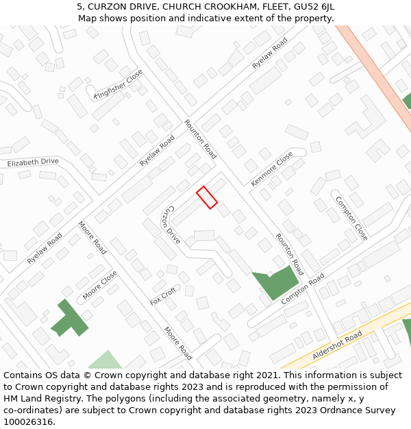 5, CURZON DRIVE, CHURCH CROOKHAM, FLEET, GU52 6JL: Location map and indicative extent of plot