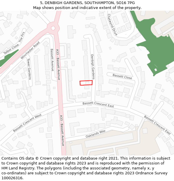 5, DENBIGH GARDENS, SOUTHAMPTON, SO16 7PG: Location map and indicative extent of plot