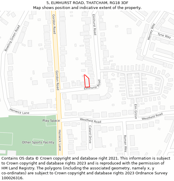 5, ELMHURST ROAD, THATCHAM, RG18 3DF: Location map and indicative extent of plot
