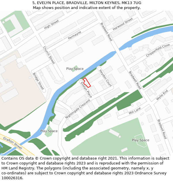 5, EVELYN PLACE, BRADVILLE, MILTON KEYNES, MK13 7UG: Location map and indicative extent of plot