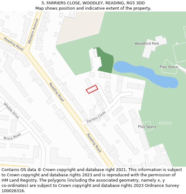 5, FARRIERS CLOSE, WOODLEY, READING, RG5 3DD: Location map and indicative extent of plot