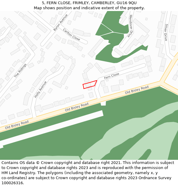 5, FERN CLOSE, FRIMLEY, CAMBERLEY, GU16 9QU: Location map and indicative extent of plot