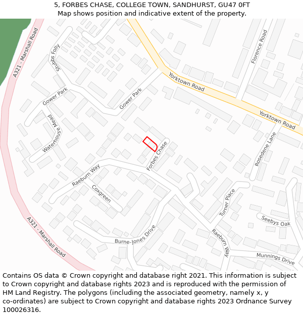 5, FORBES CHASE, COLLEGE TOWN, SANDHURST, GU47 0FT: Location map and indicative extent of plot