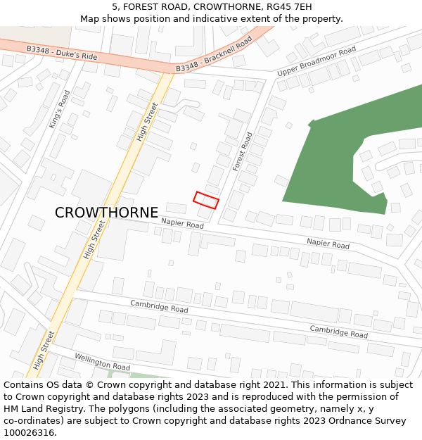 5, FOREST ROAD, CROWTHORNE, RG45 7EH: Location map and indicative extent of plot
