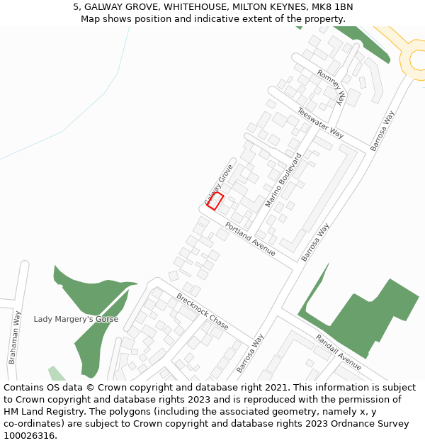 5, GALWAY GROVE, WHITEHOUSE, MILTON KEYNES, MK8 1BN: Location map and indicative extent of plot