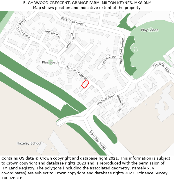 5, GARWOOD CRESCENT, GRANGE FARM, MILTON KEYNES, MK8 0NY: Location map and indicative extent of plot