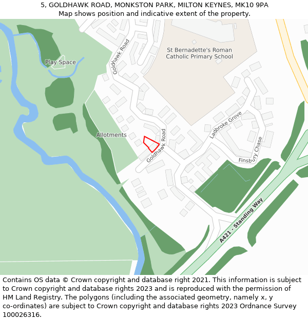 5, GOLDHAWK ROAD, MONKSTON PARK, MILTON KEYNES, MK10 9PA: Location map and indicative extent of plot