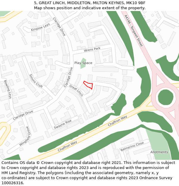 5, GREAT LINCH, MIDDLETON, MILTON KEYNES, MK10 9BF: Location map and indicative extent of plot